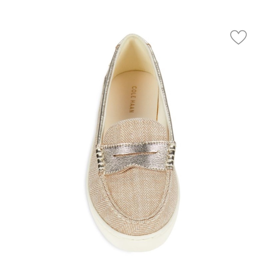 Cole Haan Metallic Champagne Beige Penny Loafers